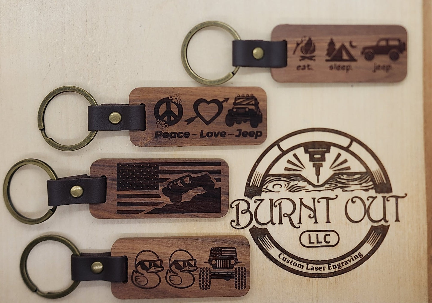 Laser Engraved Walnut Keychains